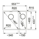Franke Maris Granite One and a Half Bowl, 340-150mm, Flushmount, Right Hand, Polar White, MRG260SBRPW-B