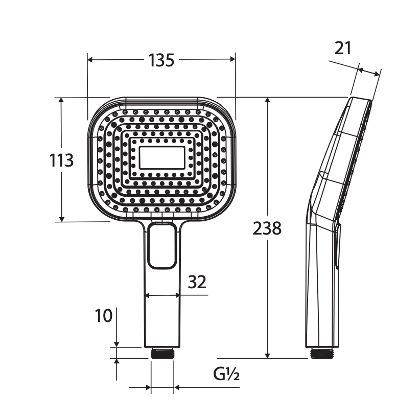 Fienza MSH139UB Kuro Hand Shower Head, Soft Square, Urban Brass