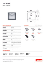 Franke Mythos Single Bowl 450mm Undermount Stainless Steel with Accessories, MYX110-45FPC
