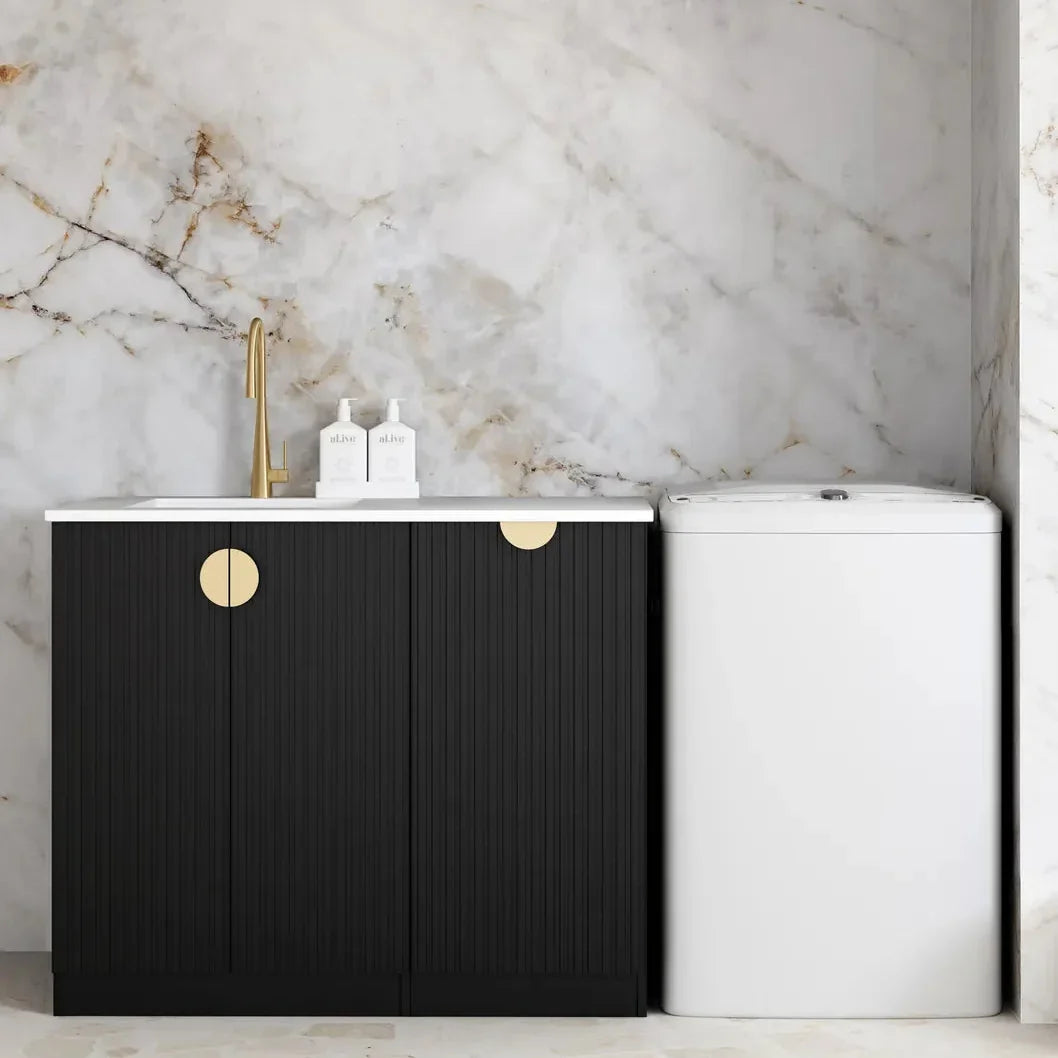 Otti Marlo LA-1060-MA 1060 × 600 × 900 mm Base Laundry Cabinet with Stone Top & Sink, Black