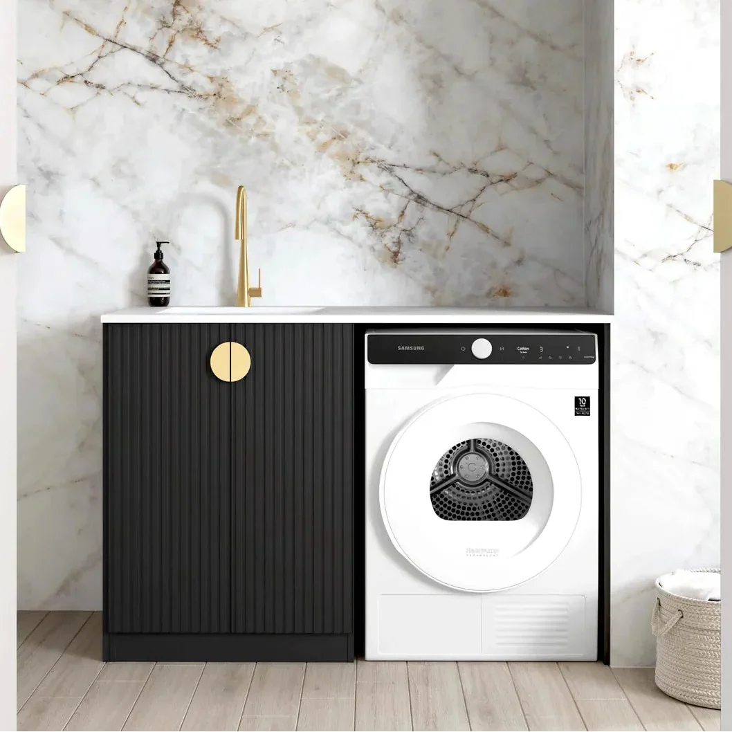 Otti Marlo LA-1300-MA 1300 × 600 × 900mm Base Laundry Cabinet with Stone Top & Sink, Black