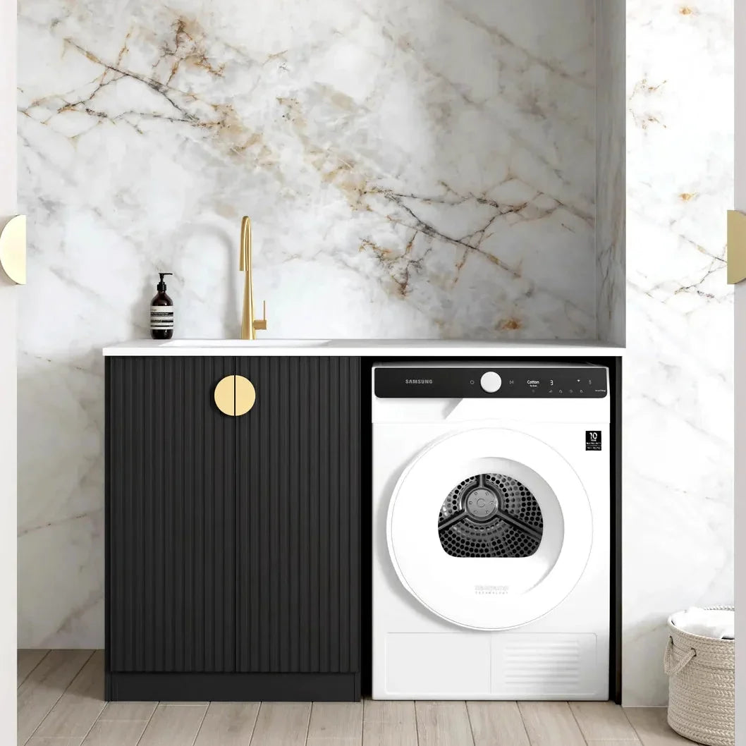 Otti Marlo LA-1300-MA 1300 × 600 × 900mm Base Laundry Cabinet with Stone Top & Sink, Black