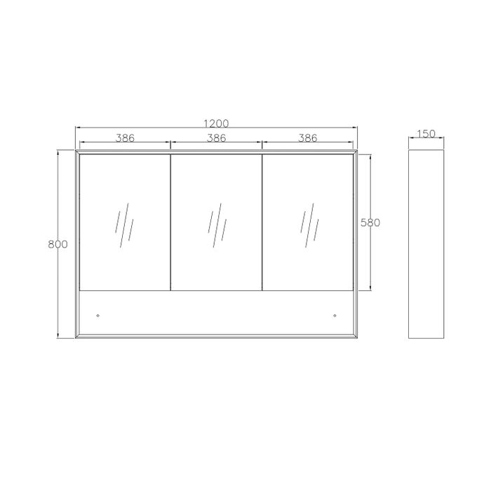 Otti MASV1200B Marlo 1200mm Matte Black Shaving Cabinet