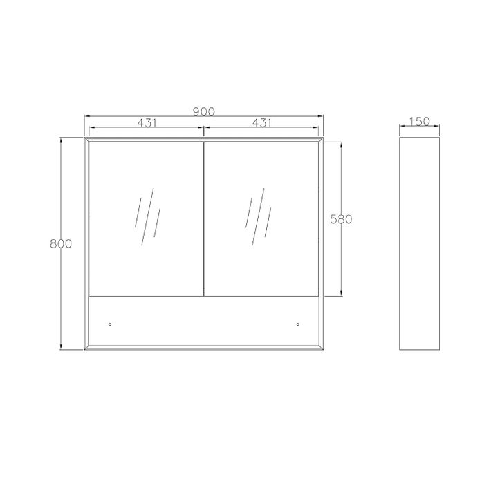 Otti MASV900B Marlo 900mm Matte Black Shaving Cabinet