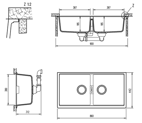 Abey N200Ub Schock Horizont Double Bowl Undermount Sink Granite Kitchen Sinks