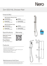 Nero Zen Shower Rail with Indoor Shower Hose Graphite NR162205B02GR