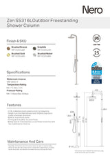 Nero Zen Outdoor Freestanding Shower Column 300mm Brushed Gold NR162205ABG