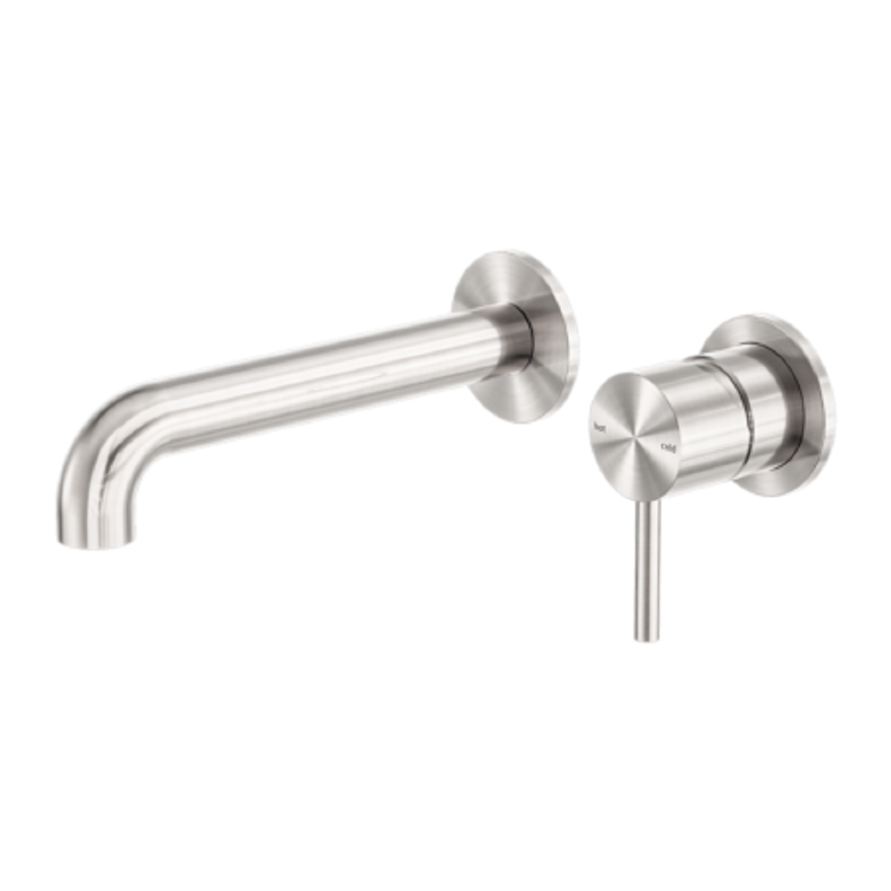 Nero Zen Wall Basin/Bath Mixer, 185mm Spout (Separate Plates) Brushed Nickel NR162210B185BN