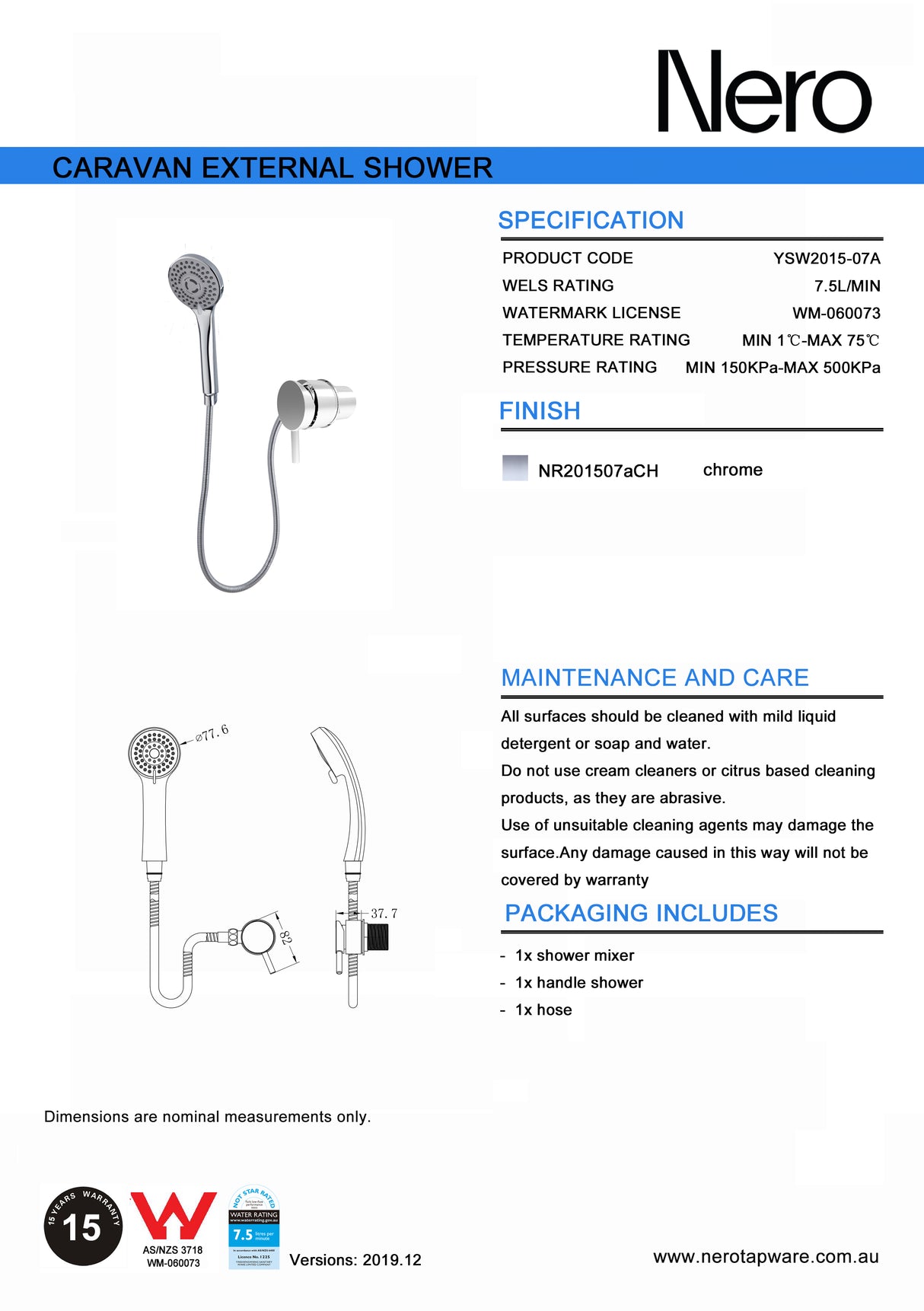 Nero Caravan External Shower Chrome NR201507ACH