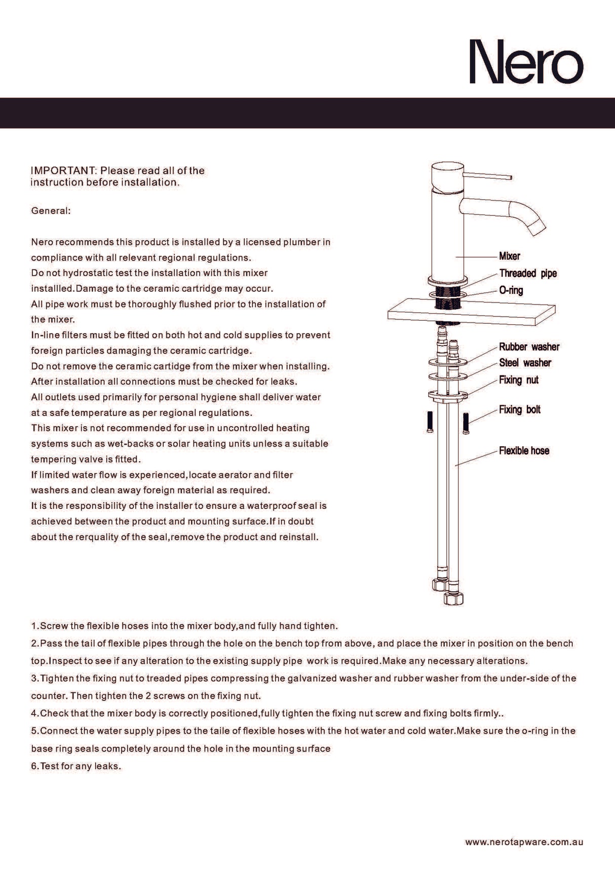 Nero Mecca Basin Mixer Matte Black NR221901MB