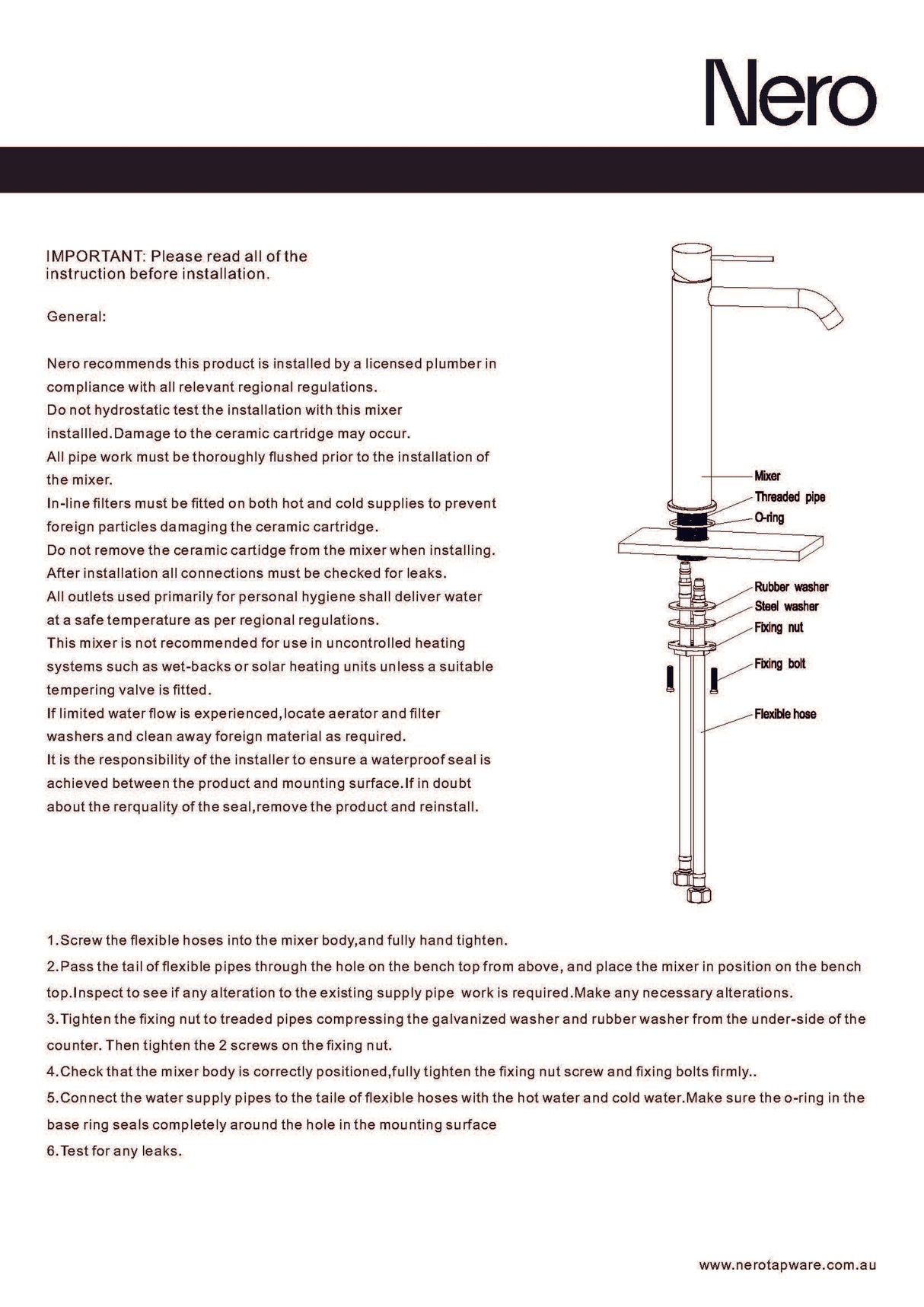 Nero Mecca Tall Basin Mixer Brushed Nickel NR221901aBN