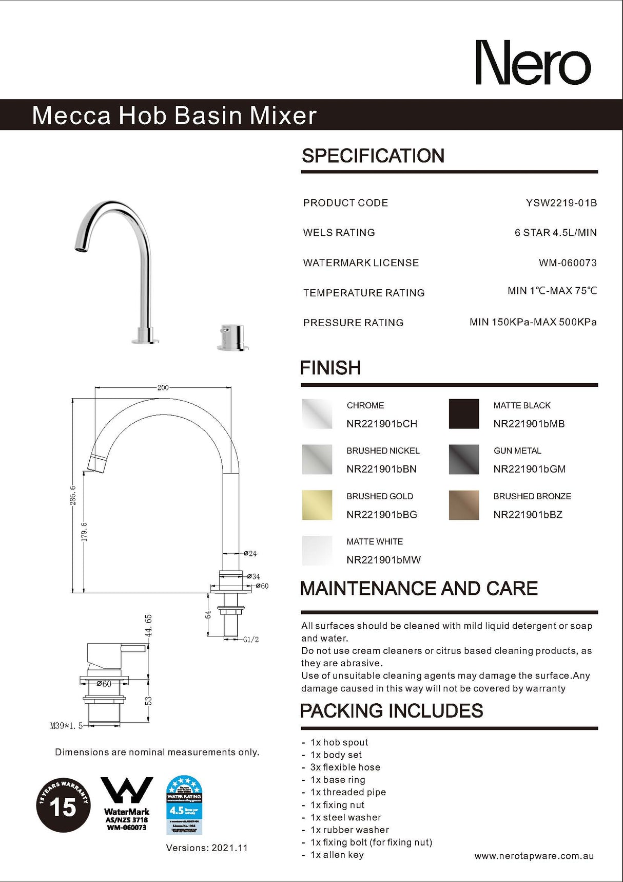 Nero Mecca Hob Basin Mixer Round Spout Brushed Gold NR221901bBG