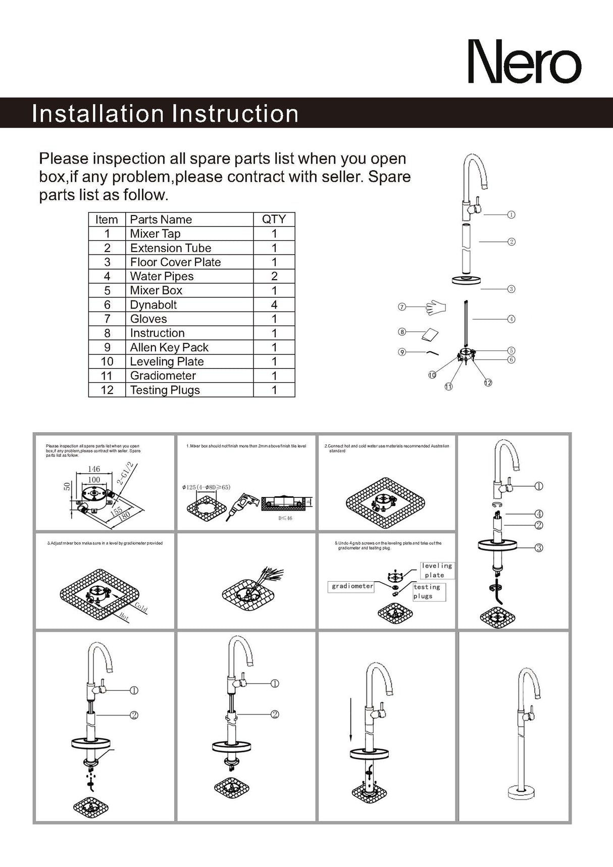 Nero Mecca Freestanding Bath Mixer Square Shape Brushed Nickel NR221903bBN