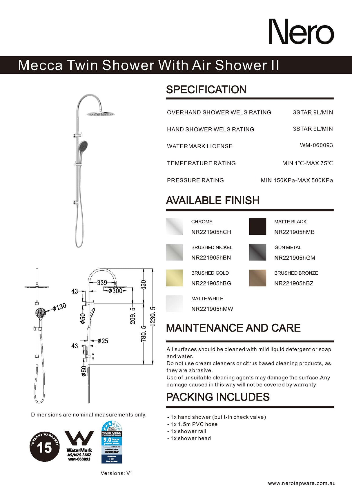 Nero Mecca Twin Shower With Air Shower II Chrome NR221905HCH