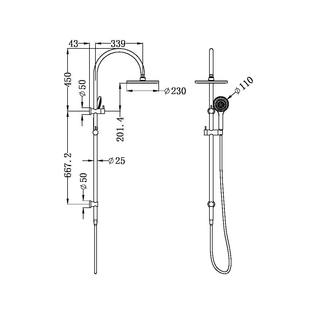 Nero NR221905bBG Mecca Twin Shower with Air Shower - Brushed Gold