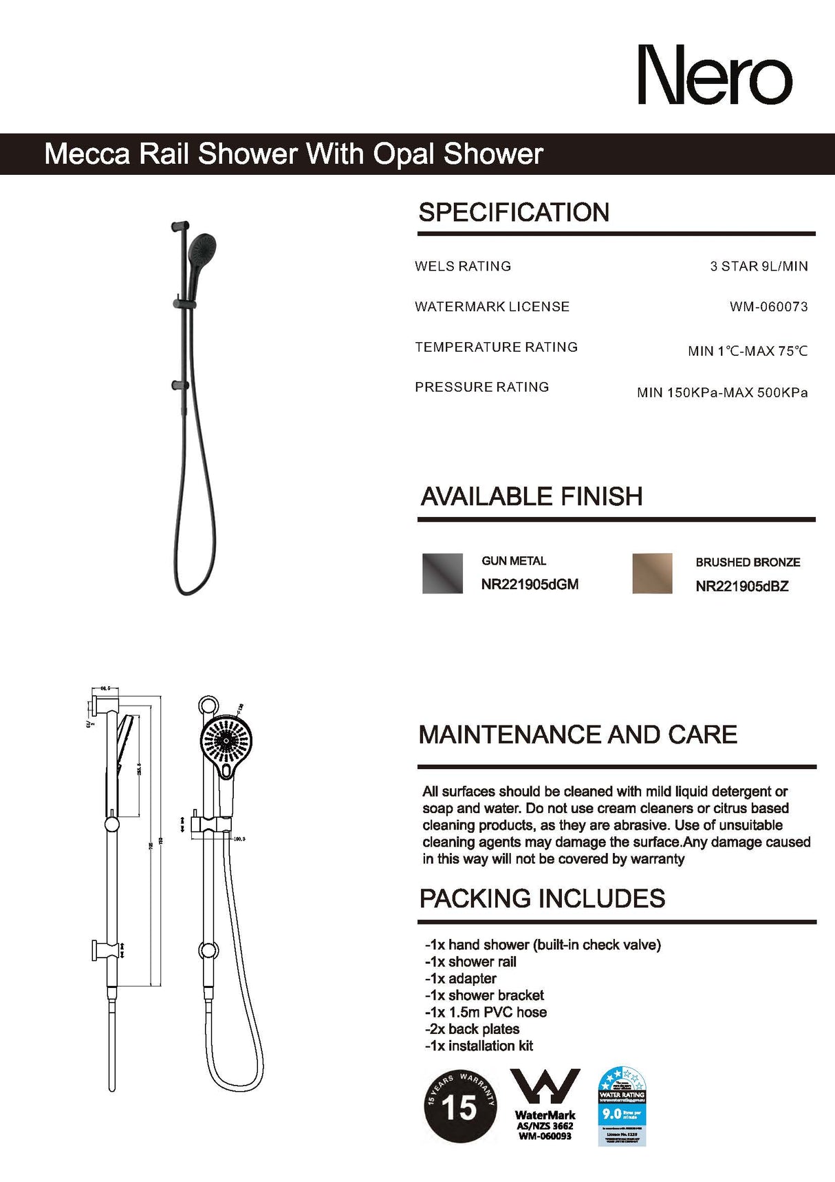 Nero Mecca Rail Shower With Shower Brushed Bronze NR221905dBZ