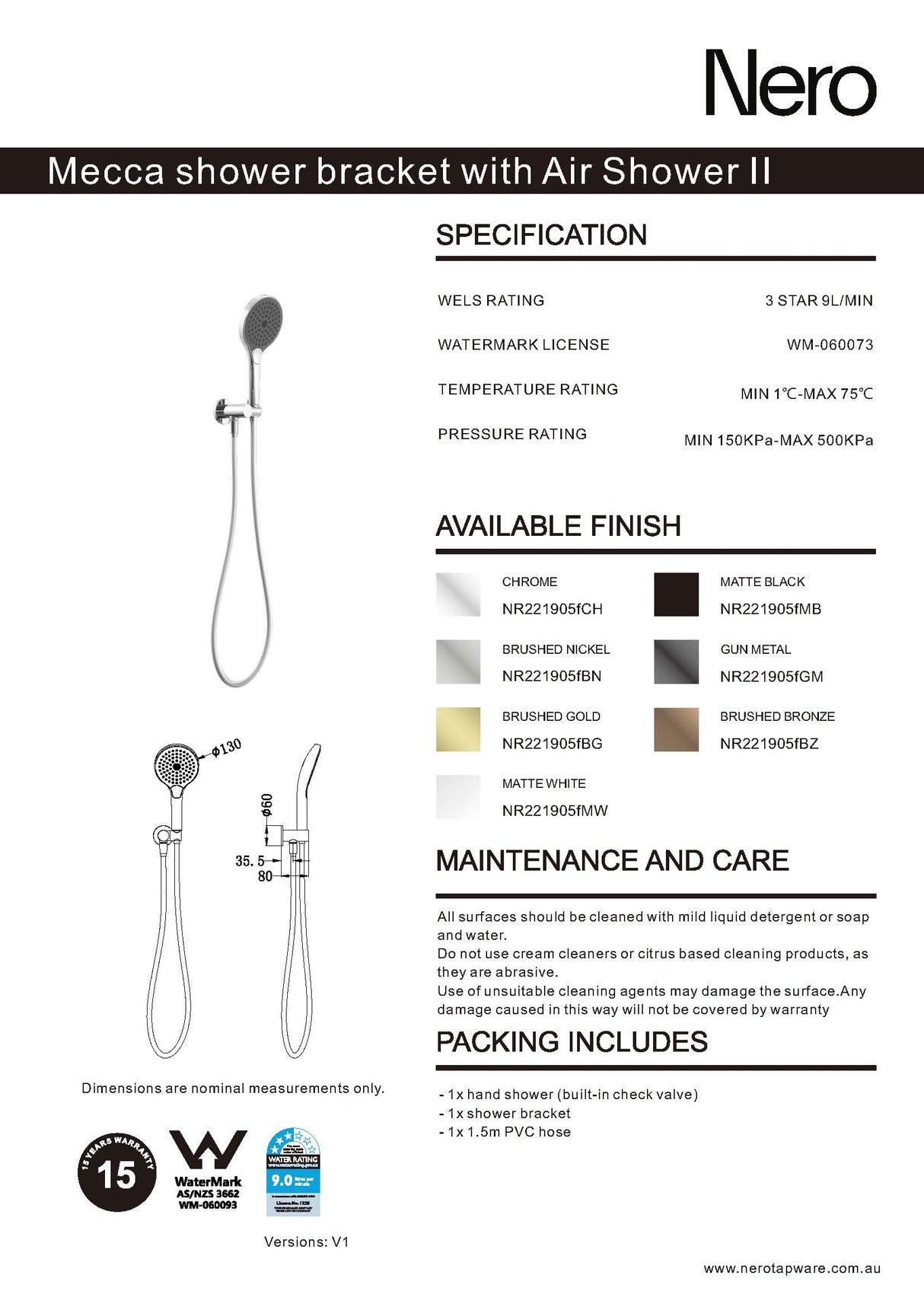 Nero Mecca Shower Bracket With Air Shower II Brushed Bronze NR221905FBZ