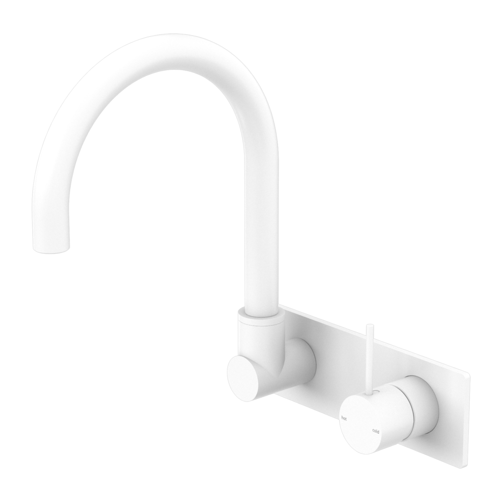 Nero NR221910PMW Mecca Wall Basin/Bath Mixer Swivel Spout Handle Up - Matte White
