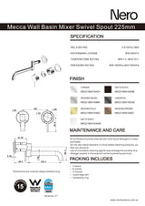 Nero Mecca Wall Basin/Bath Mixer Swivel Spout 225mm Chrome NR221910RCH