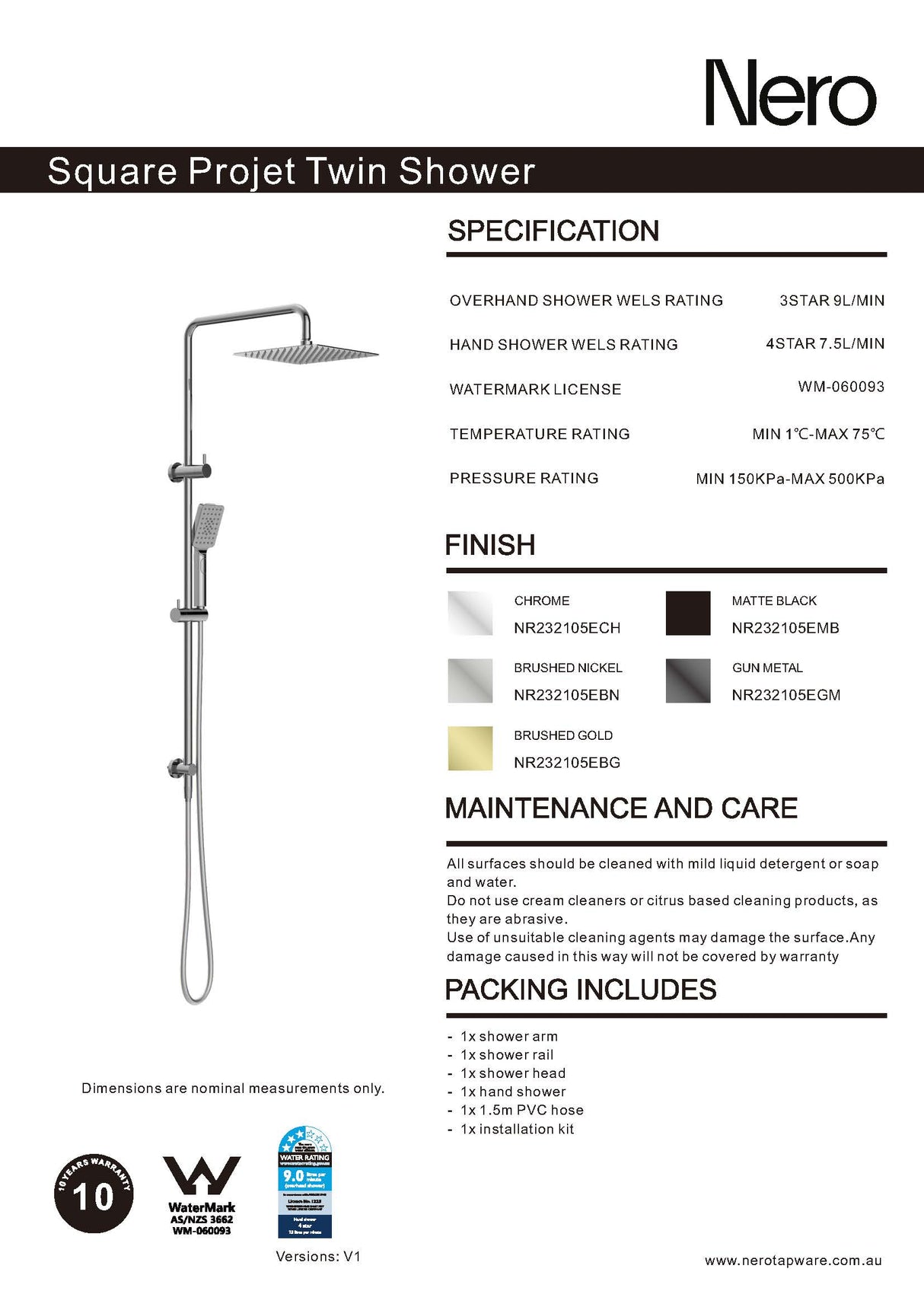 Nero Square Project Twin Shower Matte Black NR232105EMB