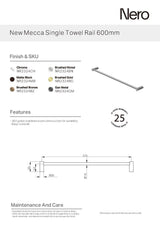 Nero New Mecca Single Towel Rail 800mm Chrome NR2330CH