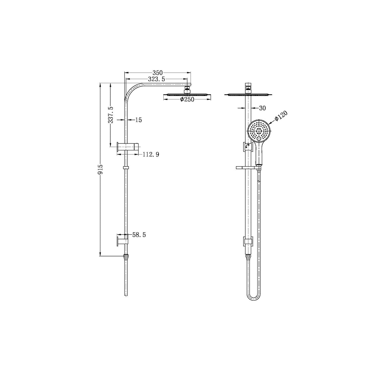 Nero NR250805cMB Bianca Round Combination Shower 250mm - Matte Black