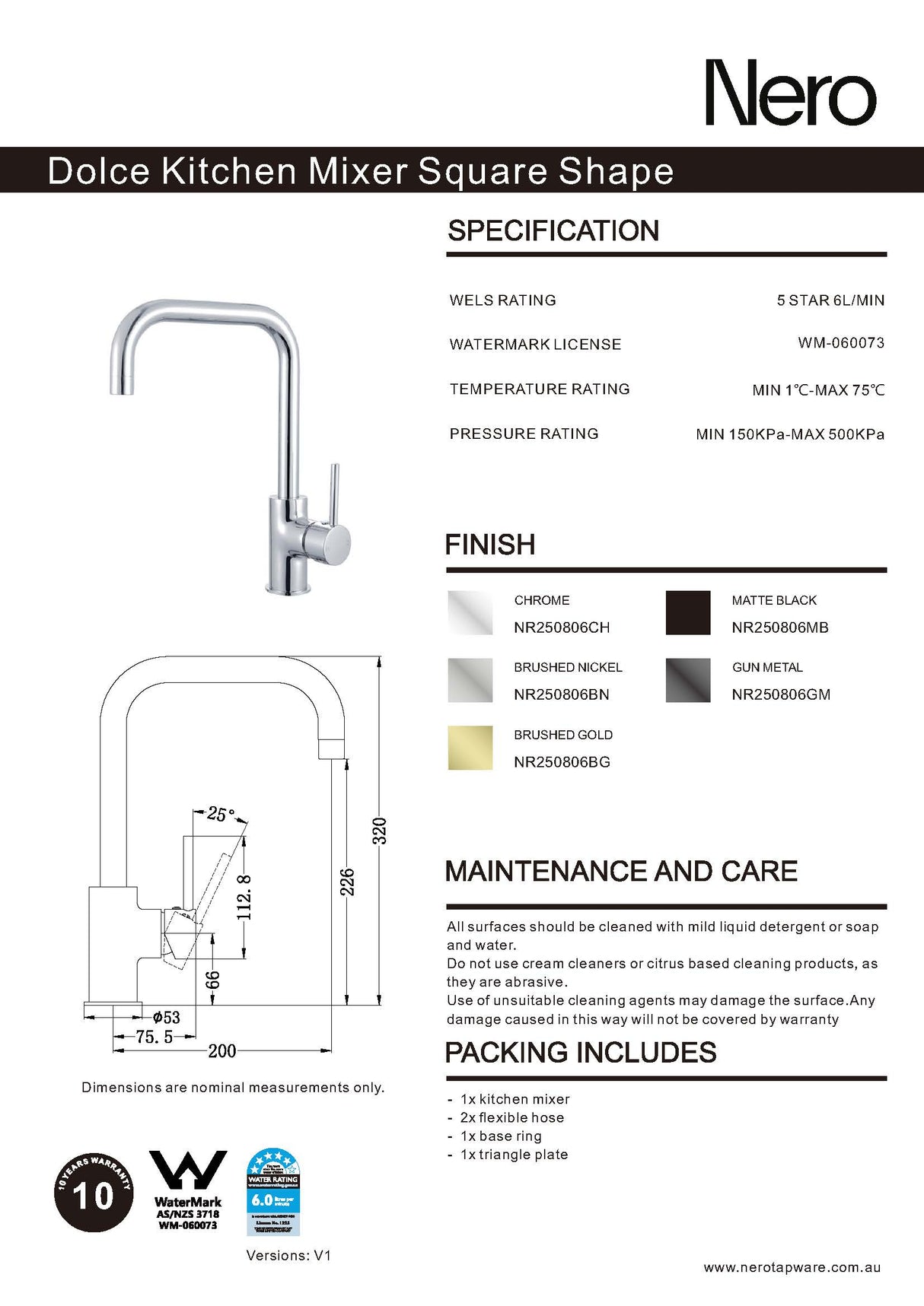 Nero Dolce Kitchen Mixer Square Shape Chrome NR250806CH