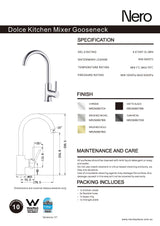 Nero Dolce Gooseneck Kitchen Mixer Brushed Gold NR250807BG