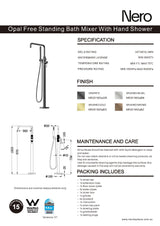 Nero Opal Freestanding Bath Mixer With Hand Shower Brushed Gold NR251903ABG