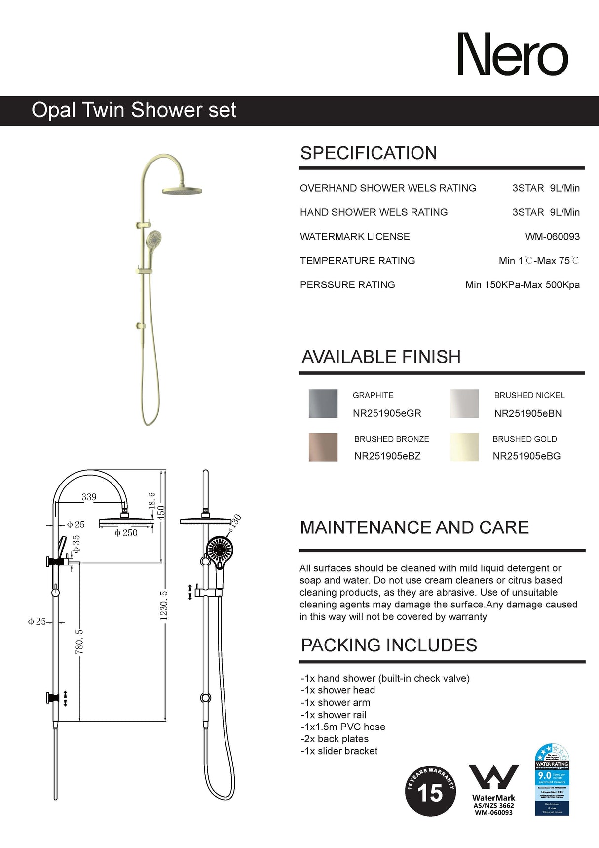 Nero Opal Shower Set Brushed Nickel NR251905eBN