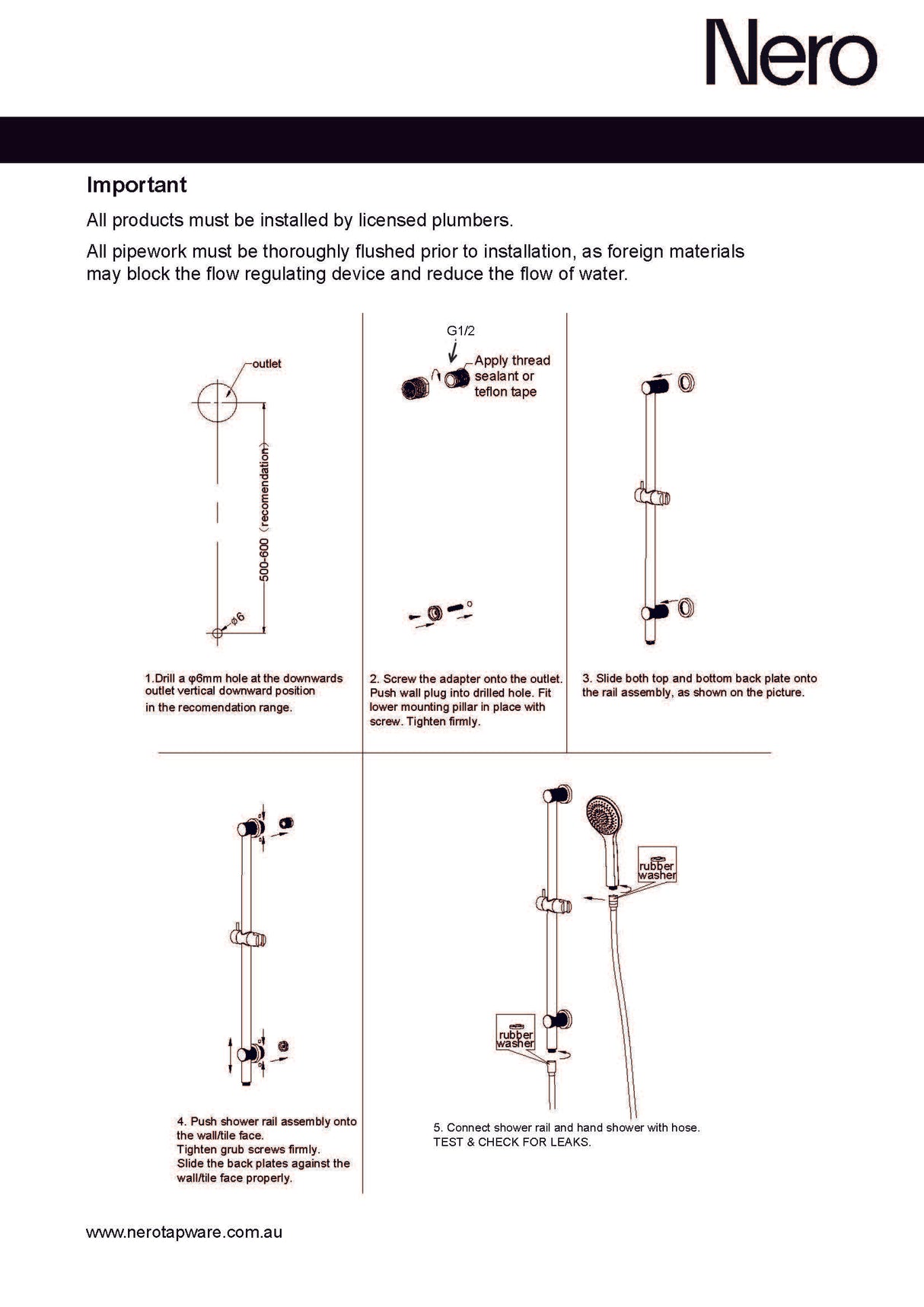 Nero Opal Shower Rail with Air Shower Brushed Gold NR251905aBG