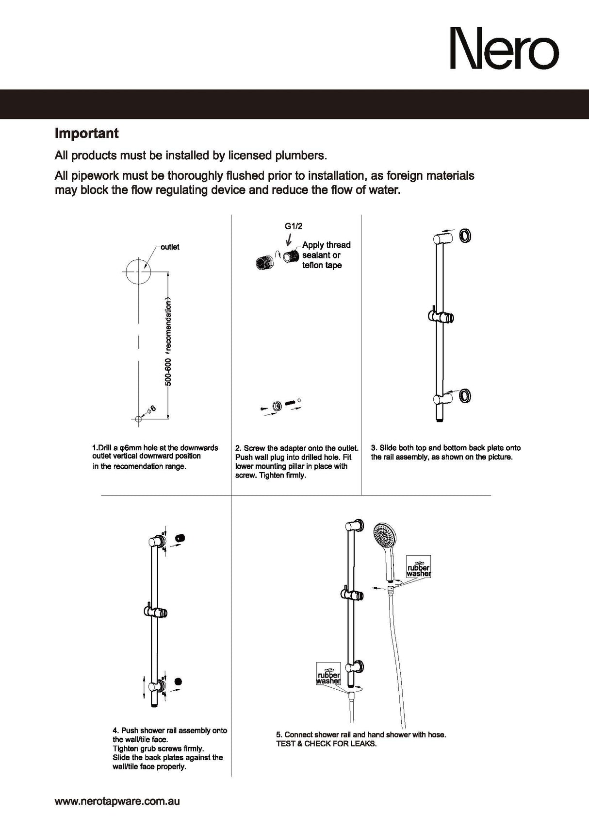 Nero Opal Shower Rail With Air Shower II Brushed Bronze NR251905GBZ