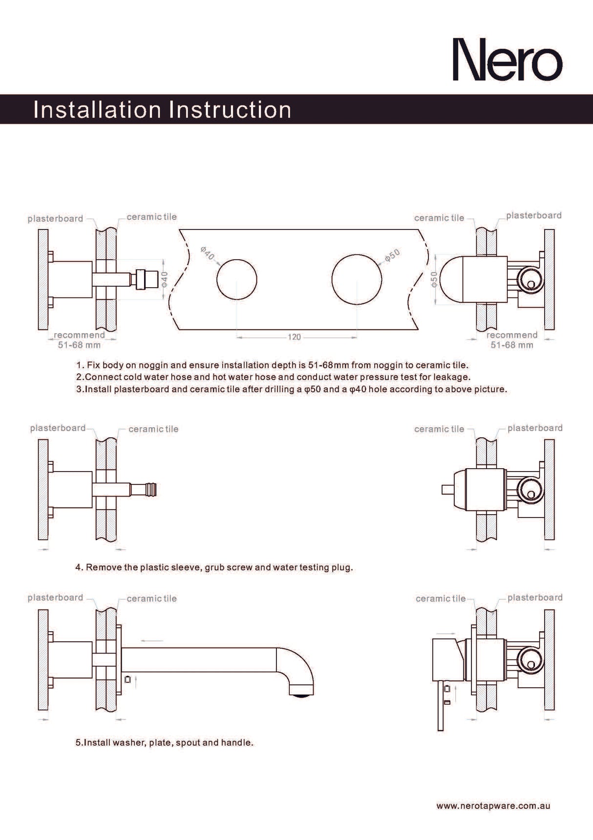Nero Opal Wall Basin/Bath Mixer Graphite NR251907aGR