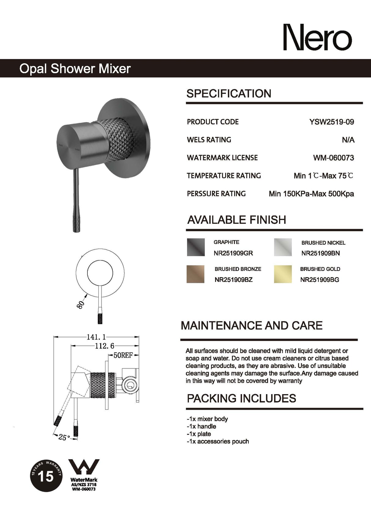 Nero Opal Shower Mixer Brushed Nickel NR251909BN