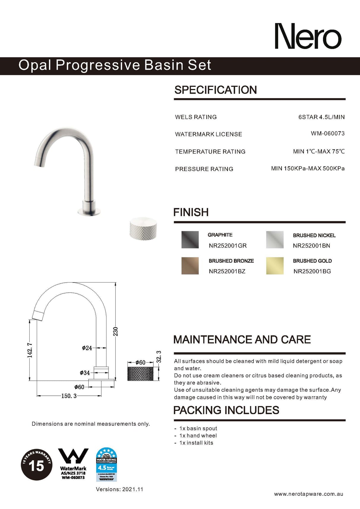 Nero Opal Progressive Basin Set Graphite NR252001GR