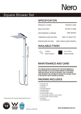 Nero Astra Rain Square Shower Set Double Hose Chrome NR281305DCH