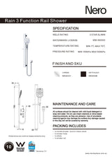 Nero Rain 3 Function Rail Shower Chrome NR304CH