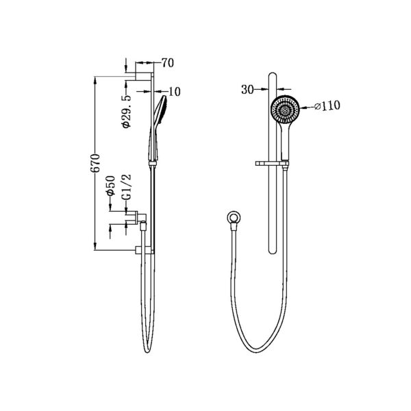 Nero NR30802MB Ecco Shower Rail With Air Shower - Matte Black