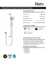 Nero Ecco Shower Rail With Air Shower Brushed Nickel NR30802BN