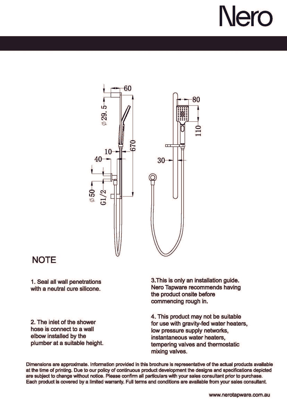 Nero Bianca Shower Rail Brushed Nickel NR30803BN