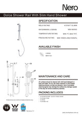 Nero Dolce Rain Shower Rail With Slim Hand Shower Chrome NR311CH