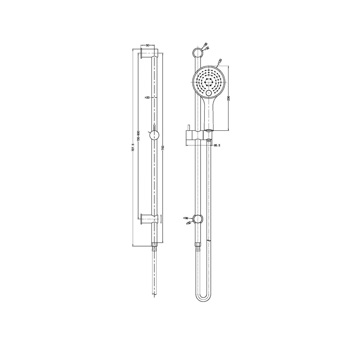 Nero NR314CH Dolce 3 Function Rail Shower - Chrome