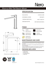 Nero Bianca Mid Tall Basin Mixer Matte Black NR321501DMB