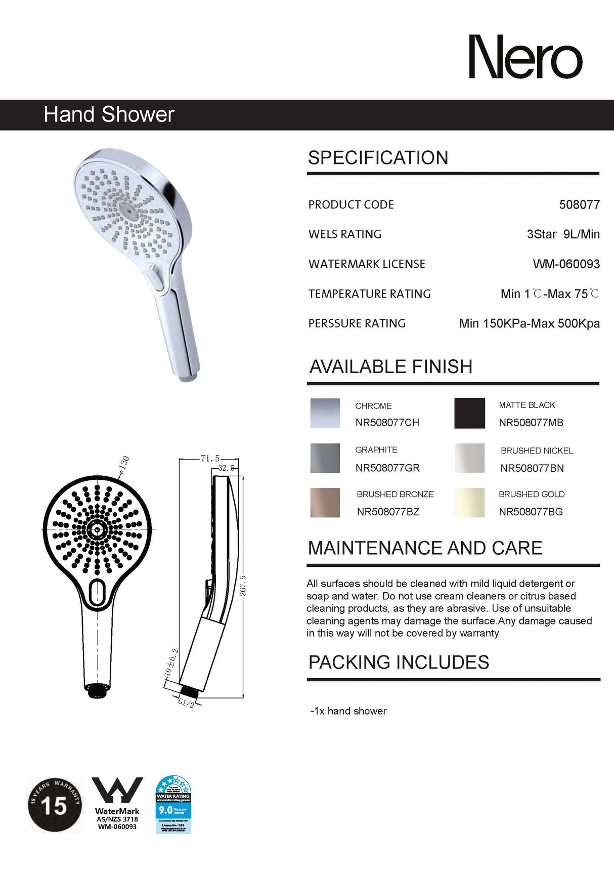 Nero Opal Hand Shower Brushed Nickel NR508077BN