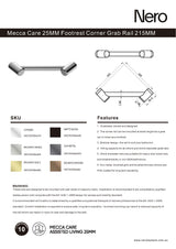 Nero Mecca Care 25mm Footrest Corner Grab Rail 215mm Chrome NRCR2508WCH