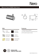 Nero Mecca Care 25mm Wall Hook Brushed Nickel NRCR2582BN