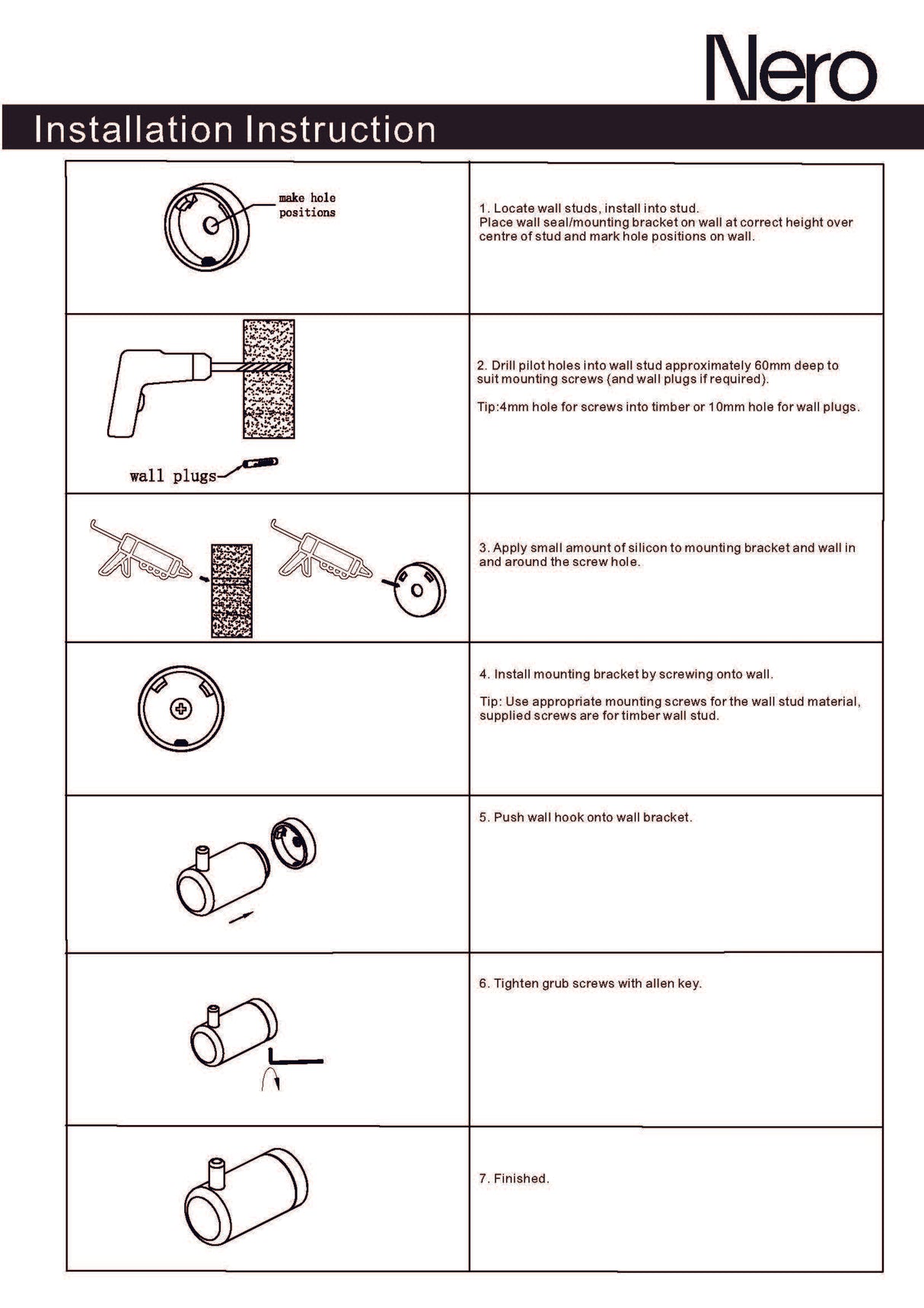 Nero Mecca Care 25mm Wall Hook Brushed Nickel NRCR2582BN