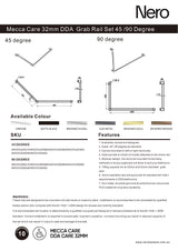 Nero Mecca Care 32mm Dda Grab Rail Set 45 Degree 750X900mm Brushed Nickel NRCR3245BN