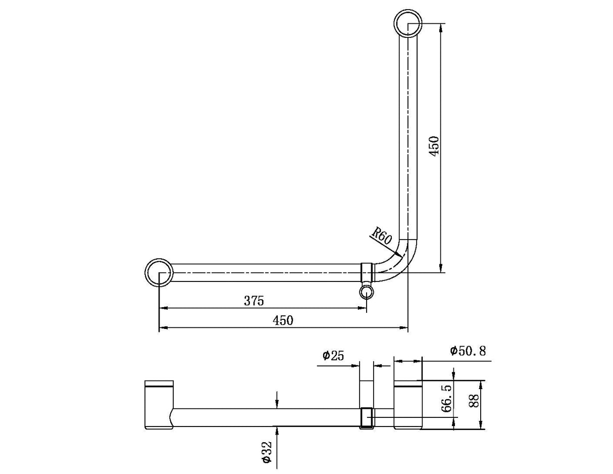 Nero NRCR3290DBN Mecca Care 32mm Ambulant 90 Degree Bent Tube Grab Rail - Brushed Nickel