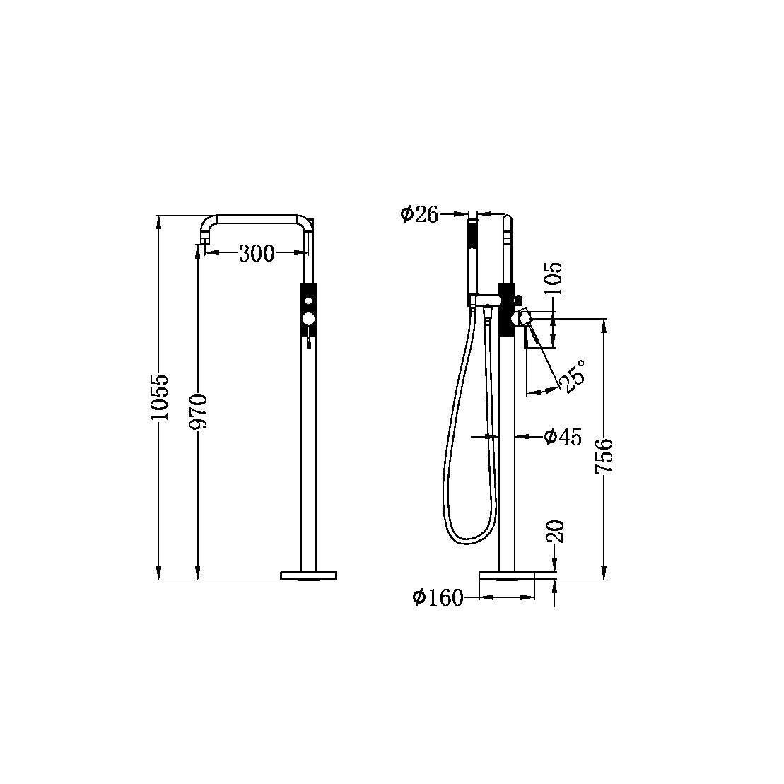 Nero NR251903AGR Opal Freestanding Bath Mixer with Handshower - Graphite